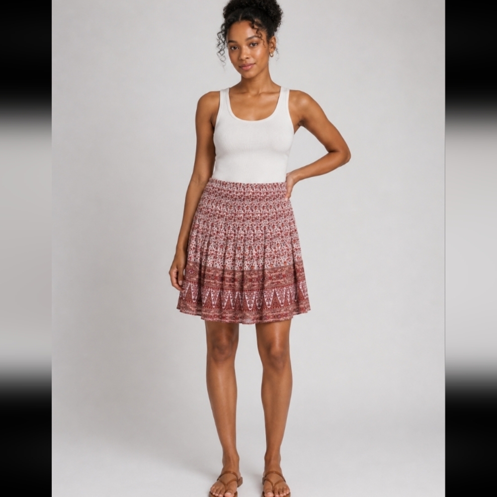 Floral Patterned Bohemian Skirt Elastic Waistn MAX STUDIO Size XS